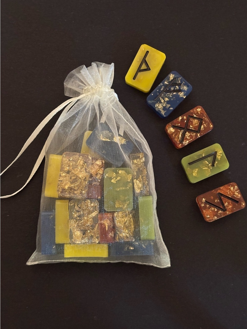 Rune Tile Set - multicolor resin with inlaid gold flake - Picture 3 of 6